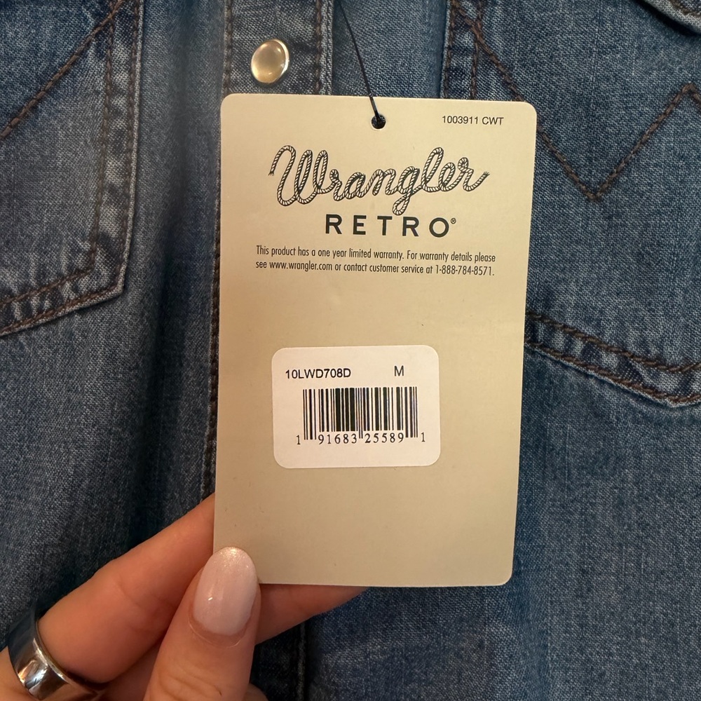 Denim Shirt Mini Dress with Self-Tie Waist - Picture 6 of 6